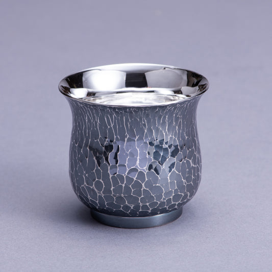 純銀　ぐい吞み　くびれ　小　鎚目　古美